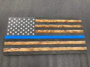Wooden American Flag, Fire Fighter, Police, Military, Retirement, Coin Display, Thin Red Line, Thin Blue Line, LED